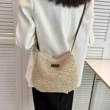 YOUHUAGUO Летняя соломенная сумка из ротанга для женщин, вязаная пляжная сумка, сумка через плечо в богемном стиле, сумки на плечо для отпуска 29x6x23cm бежевый