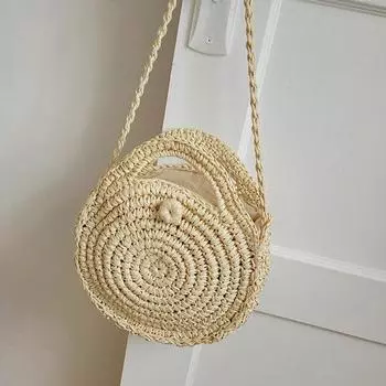 YOUHUAGUO Повседневные соломенные сумки на ремне, маленькие круглые сумки через плечо, пляжные дорожные сумки, сумка-тоут 25*5*25cm бежевый