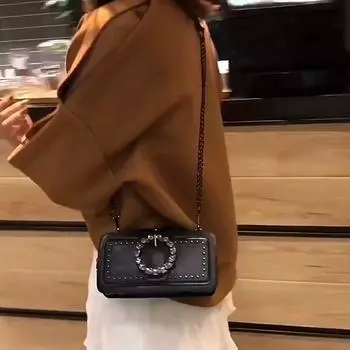 YOUHUAGUO Винтажная женская сумка через плечо из искусственной кожи, модная сумка через плечо с пряжкой со стразами, дизайнерские сумки в стиле панк с верхней ручкой 21x6x10cm чёрный