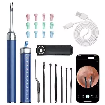 Youmay Камера для чистки ушей Обновленная версия 1000W пикселей Чистка ушей Ухочистка с камерой Беспроводная линза с механической рукой 4В1 Ухочистка-эндоскоп Ушной пинцет белый