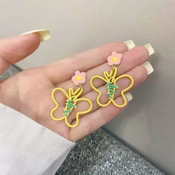 Young Adult Butterfly Earrings Drip Glazed Contrast Color Summer Minimalist Mori Ear Studs Internet Celebrity Earrings Ear Clips without Pierced Ears Padded Ear Clip