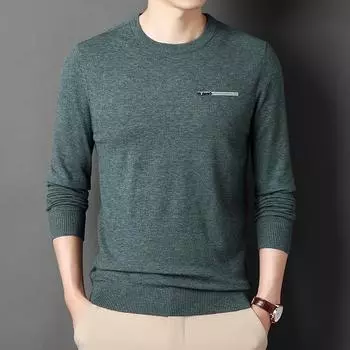 Young and Middle-aged Men s New Spring and Autumn Ferret Velvet Round Neck Long-sleeved Sweater Is Slim and Handsome M