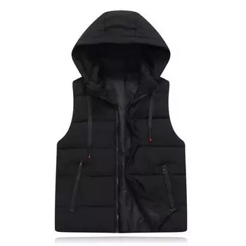 Young and young students tooling large version vest men s winter cotton vest vest vest vest thickened jacket can be removed hat M (60-42.5 kg) чёрный