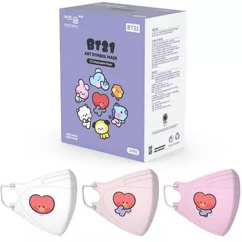 Young Breath Edge Line Friends BT21 Art Symbol Цветная маска с птичьим клювом, маленькая TATA Mini Mini, набор из 3 типов по 10 шт., белый, светло-розовый, ярко-розовый, 1 комплект