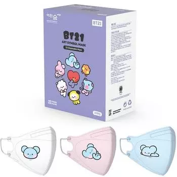 Young Breath Edge Line Friends BT21 Art Symbol Цветная маска с клювом птицы, маленькая KOYA Minini, набор 3 типа по 10 шт., 30 листов, 1 комплект, белый, светло-розовый, небесный