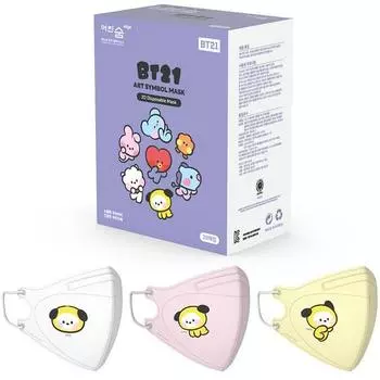 Young Breath Edge Line Friends BT21 Art Symbol Цветная маска с птичьим клювом, средний CHIMMY Minini, набор из 3 типов по 10 шт., белый, светло-розовый, желтый, 1 комплект