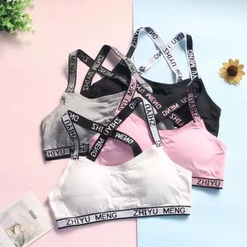 Young Girls Bra Cute Cotton Topic Teenage Training Underwear Natural Sling Fahsion Vest one size