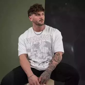 YOUNG LA Мужская летняя футболка свободного кроя с черепом из хлопка - круглая горловина, короткий рукав, одежда для фитнеса и бега 2XL серый