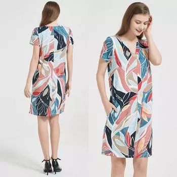 Young-Looking 2023 Summer European and American Short-Sleeved Dress for Plump Girls New Contrast Color 1XL