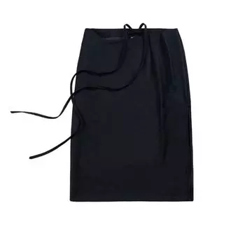 Young Stage Gray Temperament High Waist Lace-up Skirt Women s Summer Retro Slimming A- line Split Skirt Black S
