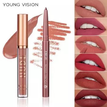 YOUNG VISION Блеск для губ и карандаш для губ, 2 набора, водостойкие и устойчивые к поту, матовые