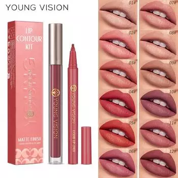 YOUNG VISION Lip glaze + Lip Liner 2 sets of lip liner are not easy to stick cup lip glaze 0.6ml+2ml