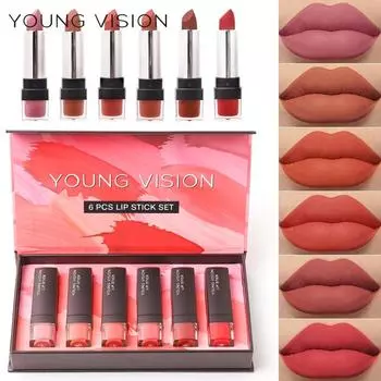 YOUNG VISION Matte Matte Подарочный набор из 6 губных помад Sticky Lipstick Velvet Leisure