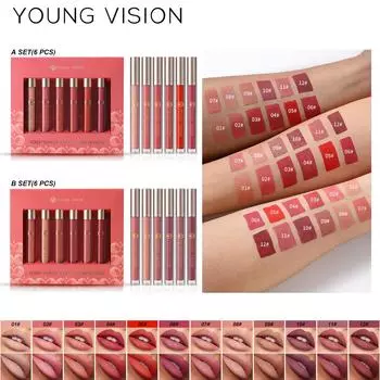 YOUNG VISION Matte Mist Top 6 жидкая губная помада подарочный набор антипригарный блеск для губ в стаканчике