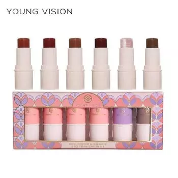 YOUNG VISION Многоцелевой стик для макияжа, 6 цветов, хайлайтер и бальзам для контуринга, набор румян и матовых румян