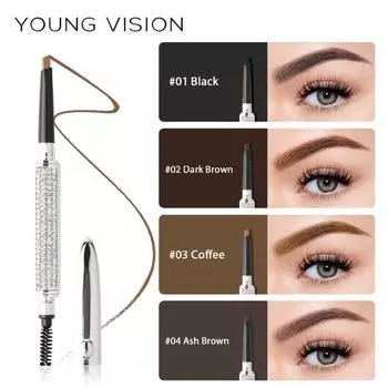 YOUNG VISION Stargazer Silver Tube Карандаш для бровей с двумя концами, устойчивый к размазыванию, безопасный для цвета, со сменным карандашом