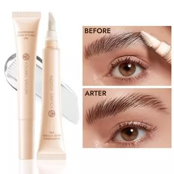 YOUNG VISION Transparent Brow Gel, Tube - Controlled, Unique Silicone Brush, Waterproof & Sweatproof, All Brow Colors , 4 - Step Apply, Daily & Party прозрачный
