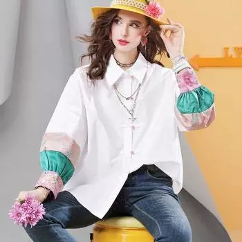 Younger E218 Easiest for Match Contrast Color Long Sleeves Slimming Shirt White order M