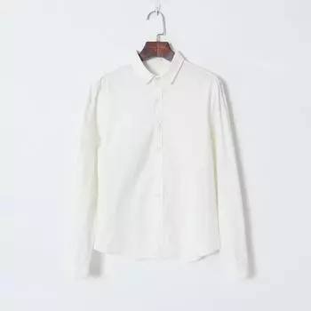 Younger Korean Style Lapel Single Breasted Loose Long Sleeves Shirt White M