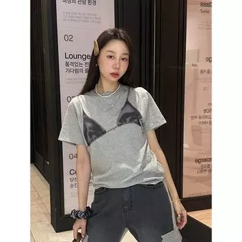 Younger Pattern Print Leopard Print Casual round Neck Short Sleeves T-shirt Leopard print gray M