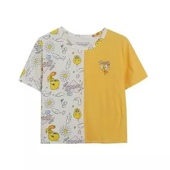 Younger T-shirt Full Printed Short Sleeve Loose Top Cartoon Image color XS