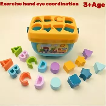 Youngsters Shape Matching Toys 6 Sided Educational Storage Box with ABCs, Numbers Geometric Shapes,Hand Eye Coordination Learning Toy,Portable Handle Box and 16items Set