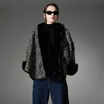 Youpin autumn and winter 2024 new pattern black fur collar shawl jacket 150X130cm 780g