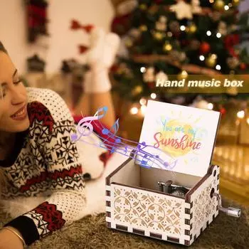 Your Are My Sunshine Theme Wooden Hand-cranked Musical Box Home Decoration Carving Music Box Mini Musical Box for Thanksgiving CHINA