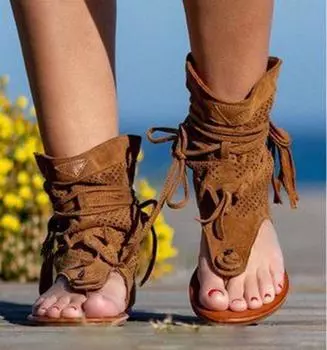 Your bestfashion Retro Tassel Sandals For Woman Summer Boho Flat Shoes Ladies Lace Up Beach Shoes Sandalias Mujer 2024 Women s Shoes 698 35 чёрный