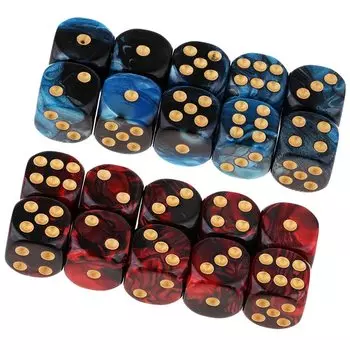 Yourandoll 20 штук многогранные игральные кости D6 игральные кости 6 гранные игральные кости 16 мм для подземелий и драконов DND TRPG MTG игральные кости и другие настольные игры черный красный (Синий +