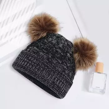 Yousheng1 комплект для детей, шапка, перчатки, шарф, комплект, вязаный плотный, контрастного цвета, эластичный, мягкий, теплый, купольный, плюшевый, с шариками, декор, полная защита синий