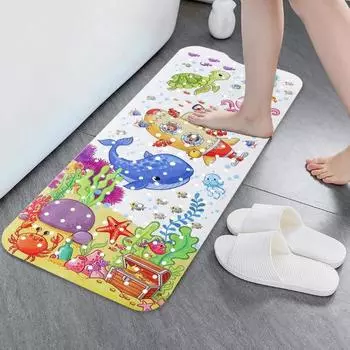 Yousheng 100x40 см мультяшный коврик для ванной с морскими животными и сливными отверстиями, прямоугольный противоскользящий коврик для ванной из ПВХ, пригодный для машинной стирки, детский коврик для ванной 100x40cm