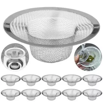 Yousheng 10 шт. 5/7/9/11 см из нержавеющей стали, сливной фильтр для кухонной раковины, большая емкость, мелкая сетка, антизасоренный универсальный круглый фильтр для ванной комнаты S 10 pcs