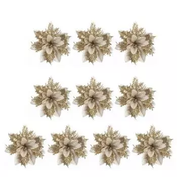 Yousheng 10 шт./компл. Рождественские искусственные цветы с блестками, листья, красные, золотистые, серебристые, многослойные рождественские елочные венки, украшения, искусственные цветы, реквизит для фотосъемки