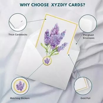 Yousheng 10 шт. открыток с золотым фольгированным цветочным дизайном, поздравительные открытки с конвертами и наклейками на день рождения, свадьбу, годовщину, деловую встречу 10pcs