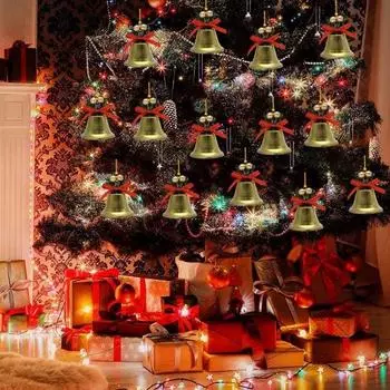 Yousheng 10 шт. рождественские колокольчики украшения мини металлический колокольчик с лентой бант рождественская елка подвеска для домашнего вечернего новогоднего декора 5.5 cm золотистый