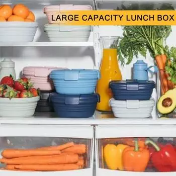 Yousheng 1100 мл складной ланч-бокс большой емкости герметичный силиконовый без BPA портативный контейнер для пикника бенто кухонные принадлежности синий