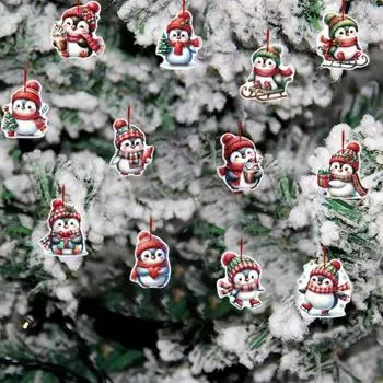Yousheng 12/24/36 шт. рождественские украшения деревянные мультяшные пингвины украшения елочные подвесные бирки для праздничного домашнего декора 12pcs