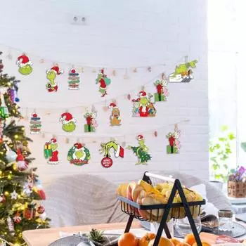 Yousheng 12/36 шт. Рождественские украшения из дерева, рождественские подвесные украшения, зеленая подвеска в виде эльфа, декор для рождественской елки 12pcs