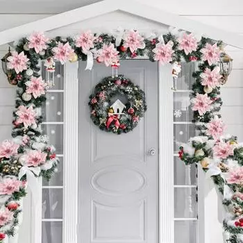 Yousheng 12 шт. блестящие рождественские украшения пуансеттия с зажимами стебли искусственные цветы для украшения рождественской елки свадебный венок