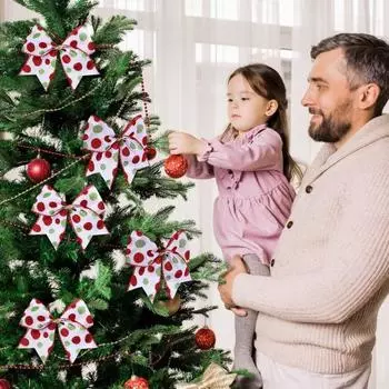 Yousheng 12 шт. рождественские банты украшения 6 дюймов большой рождественский венок банты блестящие точки бант лента украшение для свадьбы праздничные принадлежности для вечеринок белый