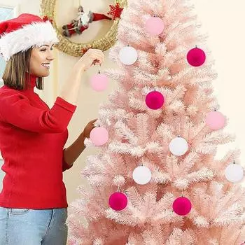 Yousheng 12 шт. Рождественские флокированные шары, небьющиеся елочные украшения с петлей для подвешивания, легкие рождественские шары для домашнего праздничного декора