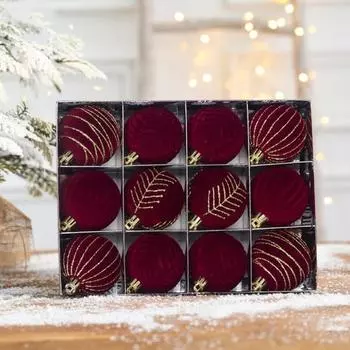 Yousheng 12 шт. Рождественские шары, небьющиеся рождественские шары, украшения оптом, 2,36 дюйма, подвесные флокированные шары, декор для рождественской праздничной вечеринки