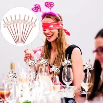 Yousheng 12 шт., соломинки для невесты, дизайн с буквенным принтом, розовое золото, позолота, прямые реквизит для фотосессии, соломинки для девичника, вечеринки розового золота