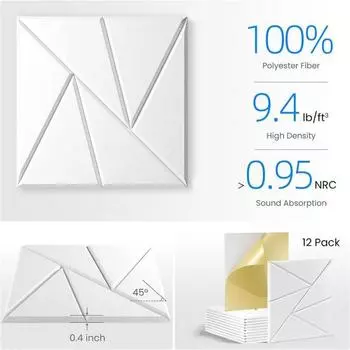 Yousheng 12 шт. звукоизоляционная стеновая панель самоклеящаяся звукопоглощающая высокоплотная толстая акустическая пенная панель шумоподавляющая настенная декоративная плитка чёрный