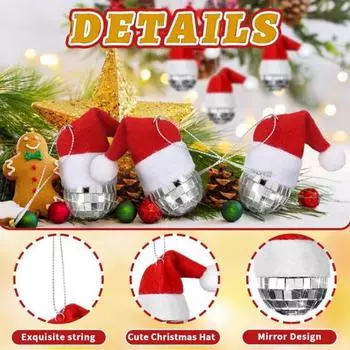 Yousheng 12 шт. Рождественский диско-шар, отражающий зеркальный шар с шапкой Санты, украшение на рождественскую елку для домашней вечеринки, подвесное украшение на елку синий