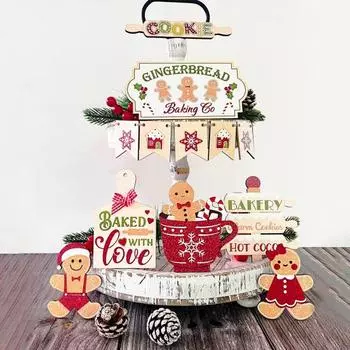 Yousheng 13 шт. рождественских многоярусных подносов, рождественские знаки, деревянный многоярусный поднос, декор для фермерского дома, мини-рождественская вечеринка, праздничная атмосфера, реквизит Sets