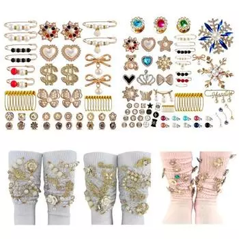 Yousheng 14/24/55/58/80 шт. Набор подвесок для носков из ненужных вещей, много форм, искусственные перламутровые броши и английские булавки, носки со стразами, аксессуары для самостоятельного изготовления E