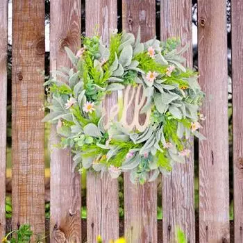 Yousheng 15,8-дюймовый весенний венок из искусственных цветов с надписью Hello, маргаритками, листьями эвкалипта, венок для входной двери, декор для окна фермерского дома 40cm