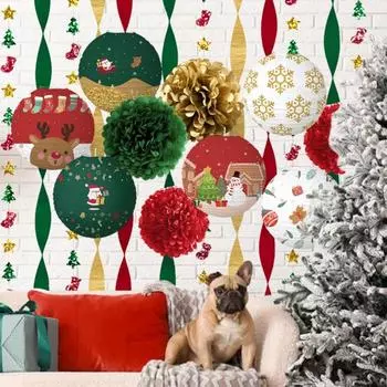 Yousheng 15 шт. рождественские бумажные фонарики украшения красные зеленые помпоны набор веселый рождественский баннер для внутреннего и наружного декора вечеринки Sets